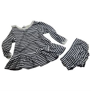Kate Spade Baby Girl Dress Black Striped Ruffle Bow Ribbed Knit Bloomers 2pc Set